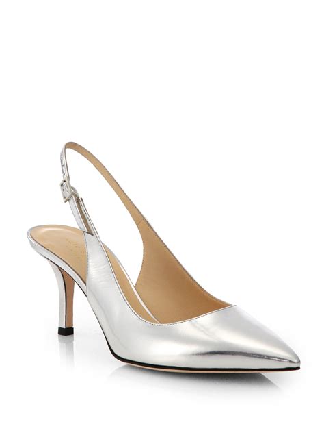 metallic slingback pumps.